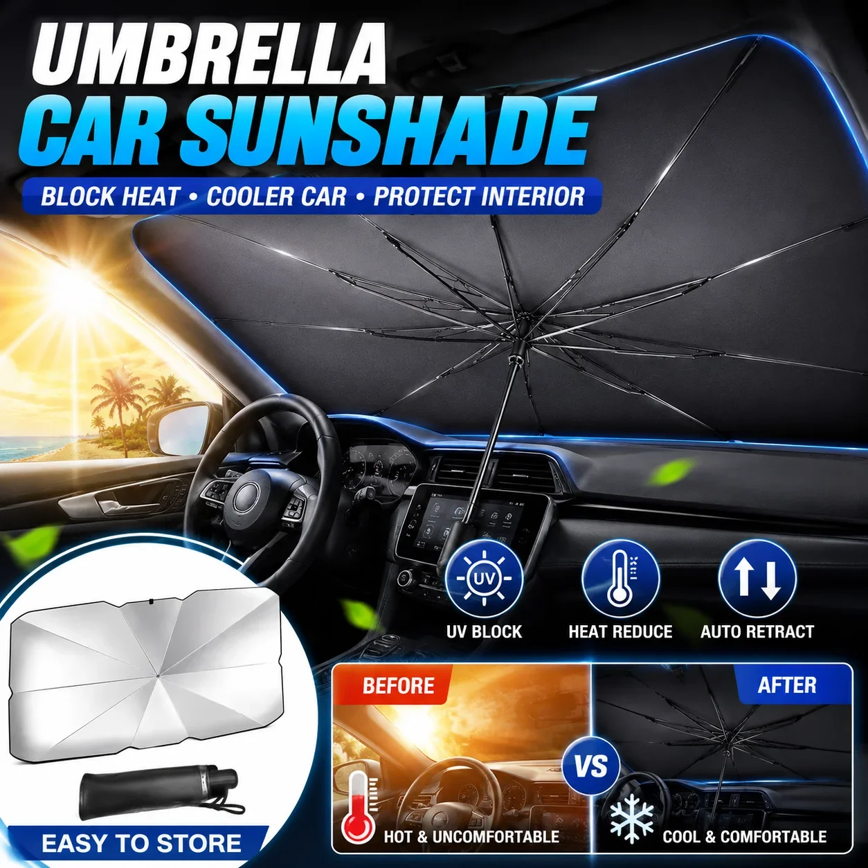 Foldable Car Umbrella Sunshade - Car Sunshade Windshield Umbrella Foldable review and price